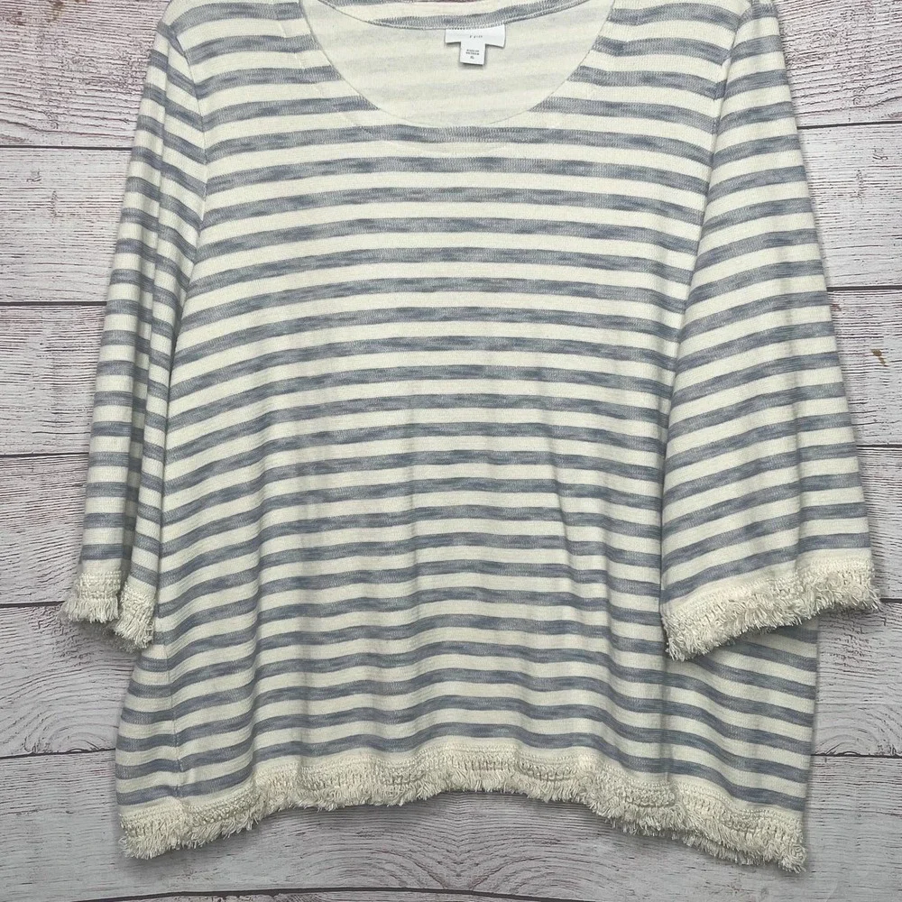 J. Jill Soft Knit Striped 100% Cotton Blue and Ivory Lagen Coastal Top Size XL - Picture 7 of 8